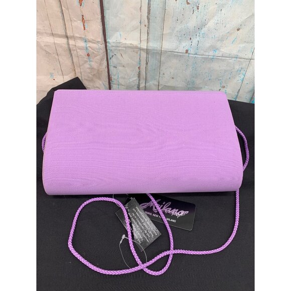 Milano Lilac Satin Evening Clutch Purse W/ Bow Detail & Rope Strap - Picture 4 of 12